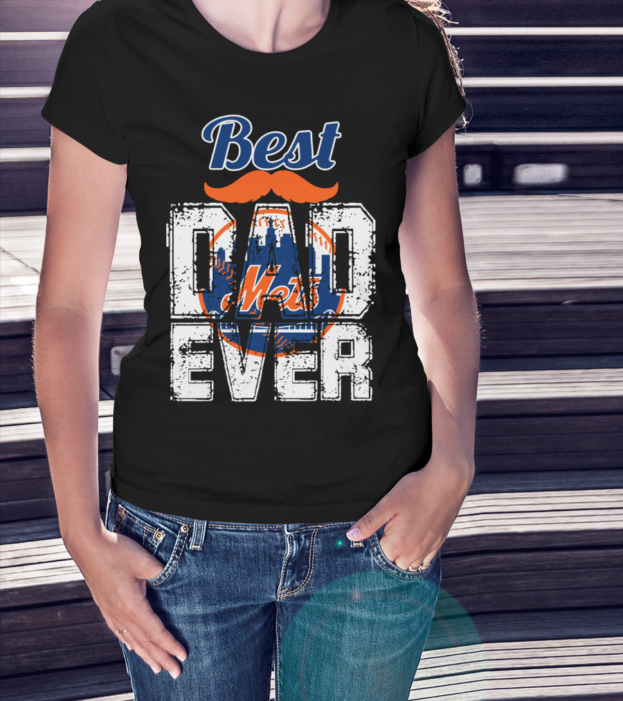 Best Dad Ever Mets Baseball Logo Mustache T-Shirt