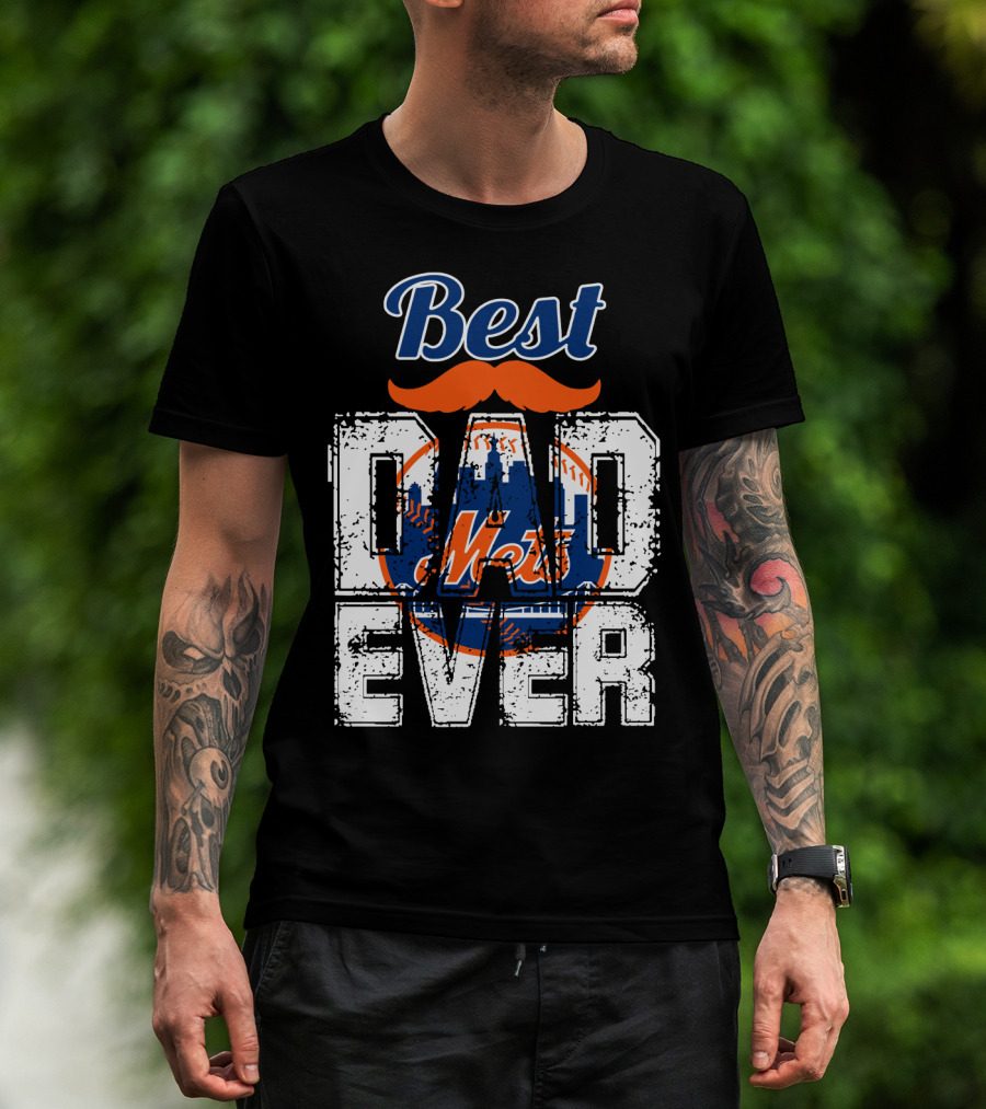 Best Dad Ever Mets Baseball Logo Mustache T-Shirt