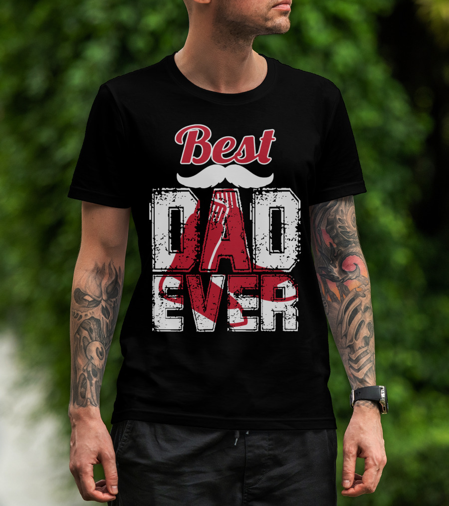 Best Dad Ever Red Sox Logo Moustache T-Shirt