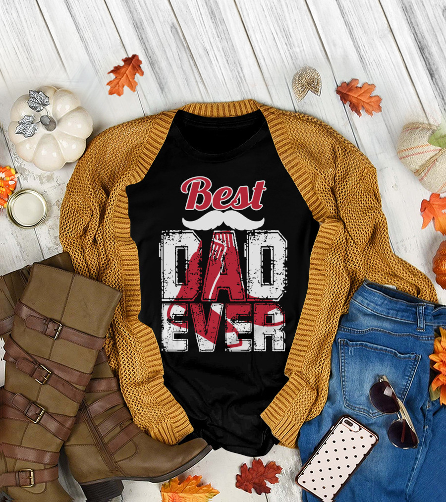 Best Dad Ever Red Sox Logo Moustache T-Shirt