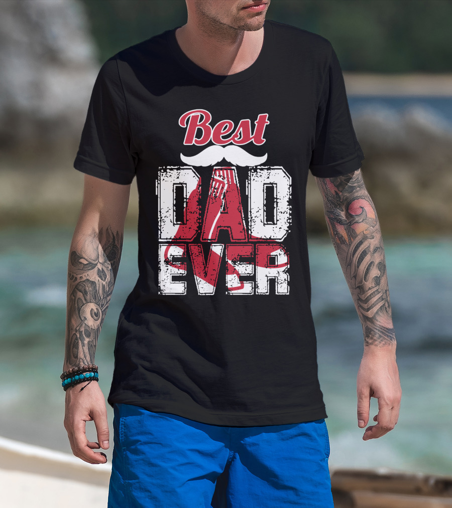Best Dad Ever Red Sox Logo Moustache T-Shirt