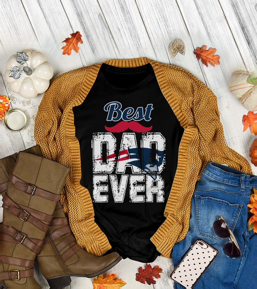 Best Dad Ever Patriots Logo Moustache T-Shirt
