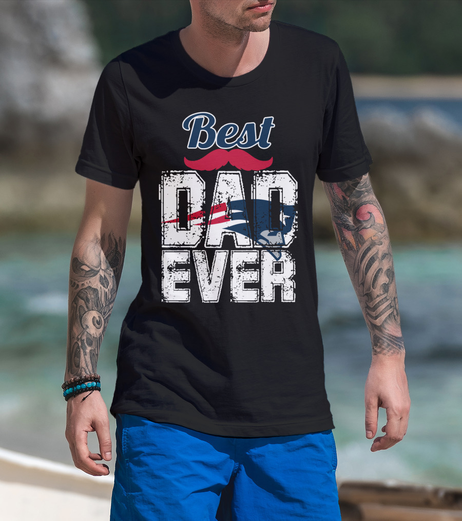 Best Dad Ever Patriots Logo Moustache T-Shirt