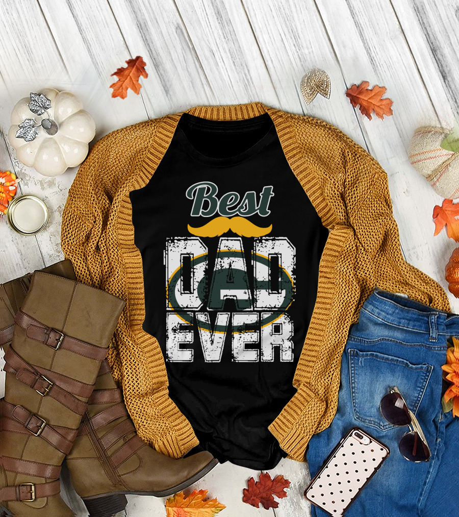 Best Dad Ever Packers Fan Mustache T-Shirt