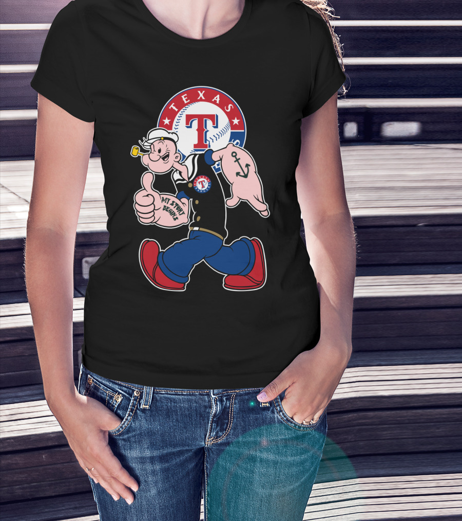Texas Rangers Popeye Baseball Logo Mashup T-Shirt