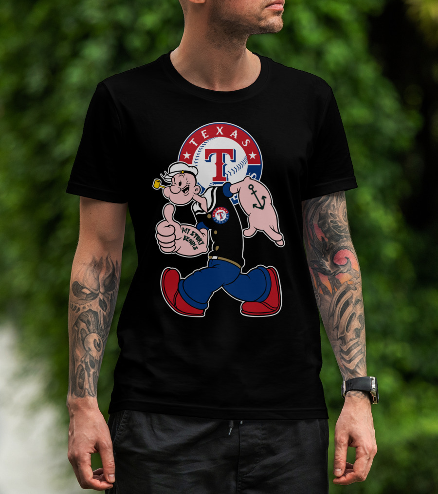 Texas Rangers Popeye Baseball Logo Mashup T-Shirt