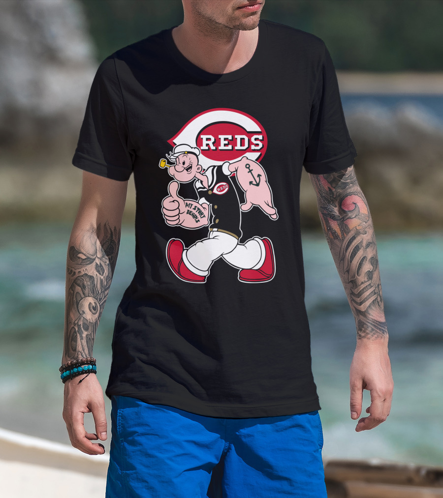 Cincinnati Reds Popeye Cartoon Character Collaboration T-Shirt