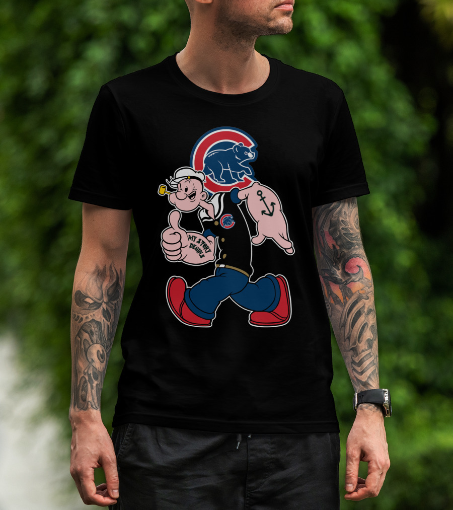 Chicago Cubs Popeye Cartoon Crossover T-Shirt