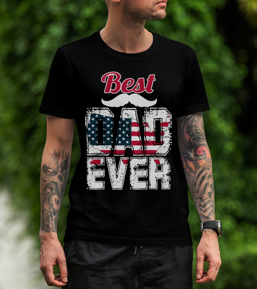 Best Dad Ever American Flag Mustache T-Shirt