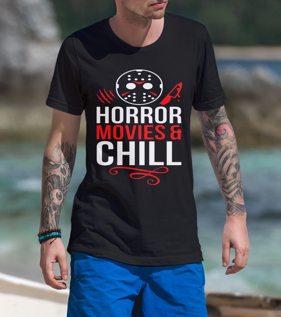 Horror Movies And Chill Hockey Mask Knife Relaxation T-Shirt