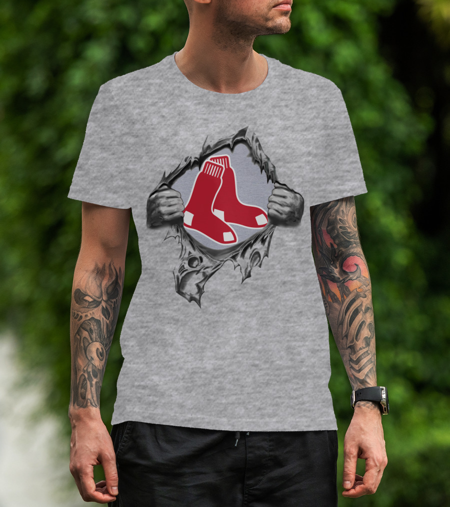 Boston Red Sox Logo Ripping Through Gray T-Shirt