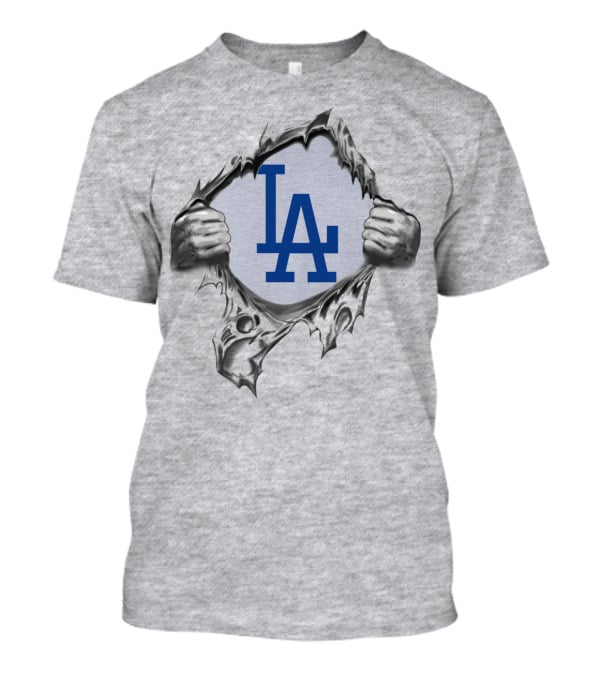 La Dodgers Logo Ripped Through Gray T-Shirt