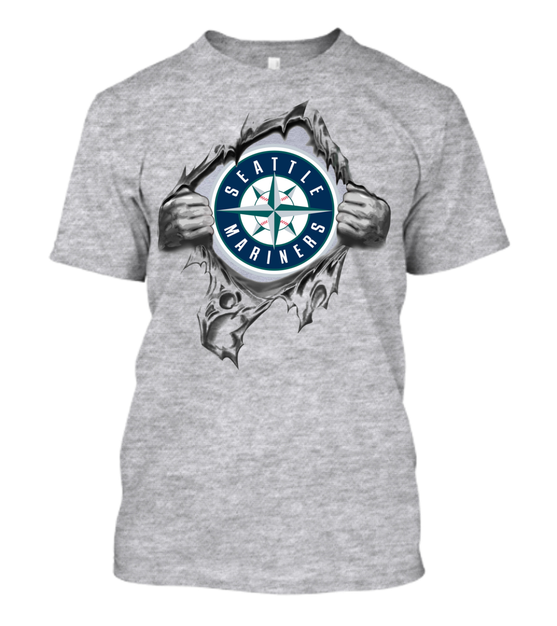 Seattle Mariners Compass Logo Breaking Through Gray T-Shirt