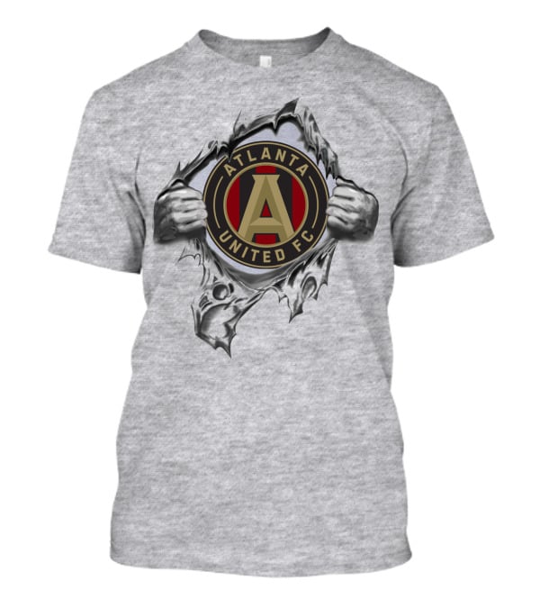 Atlanta United Fc Emblem Revealed Through Ripped Metallic Texture T-Shirt