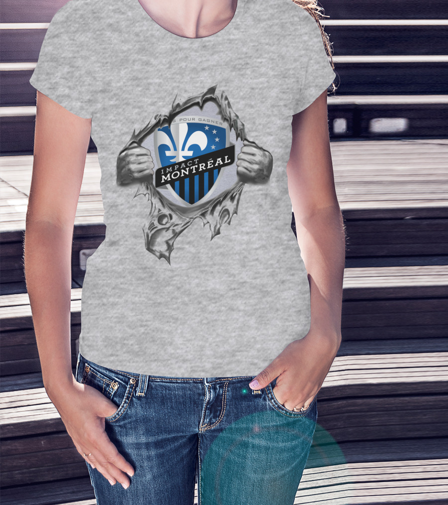 Impact Montreal Saputo Tout Pour Gagner Fleur-De-Lis Logo Hands Ripping T-Shirt