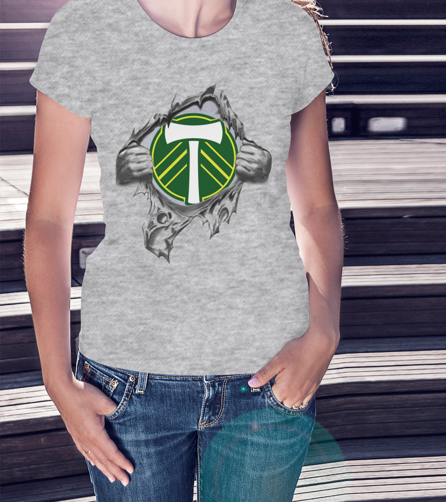 Portland Timbers Logo With Ripped Background And Hands T-Shirt