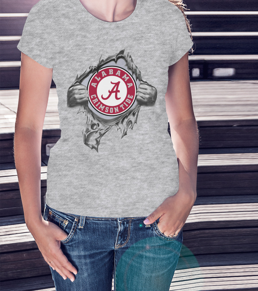 Alabama Crimson Tide A Symbol Revealed Through Torn Fabric T-Shirt