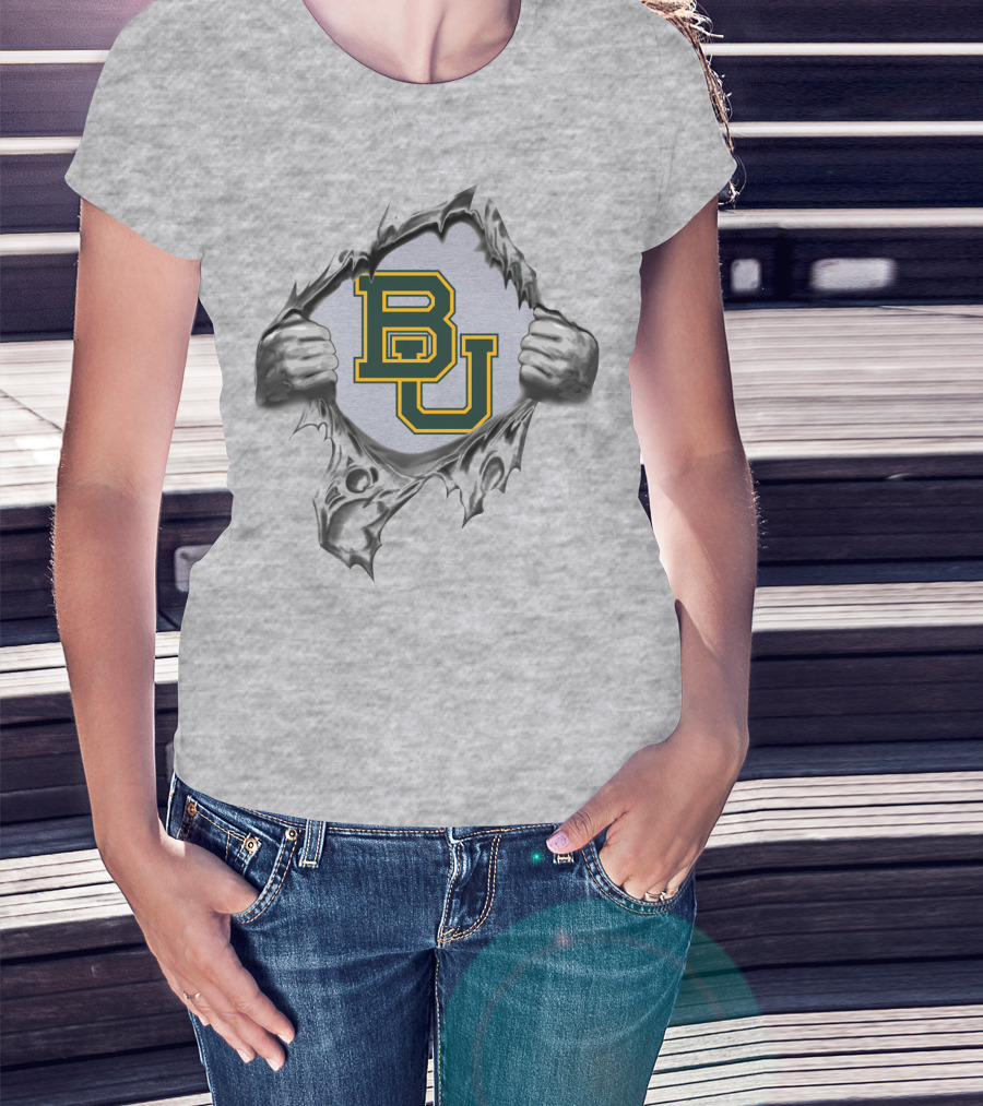 Baylor Bears Bu Logo Ripped Steel T-Shirt