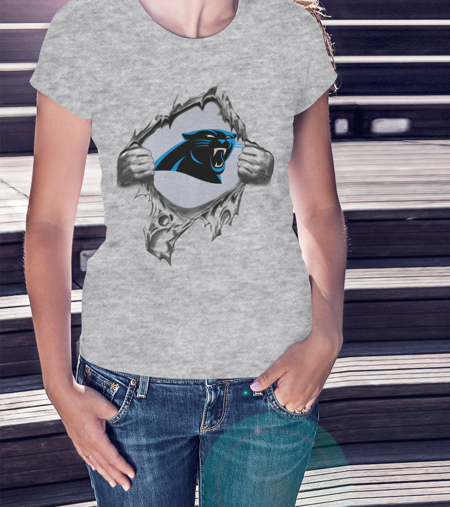 Carolina Panthers Logo Peeking Through Torn Fabric T-Shirt