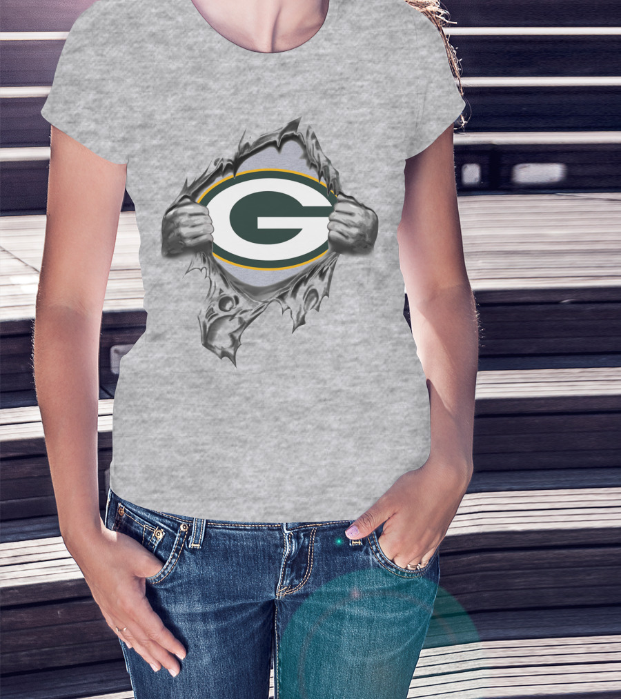 Green Bay Packers G Logo Ripping Through T-Shirt