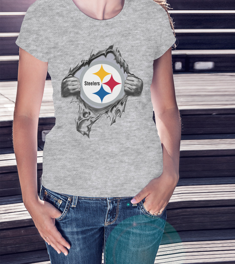 Pittsburgh Steelers Logo With Tearing Hands T-Shirt
