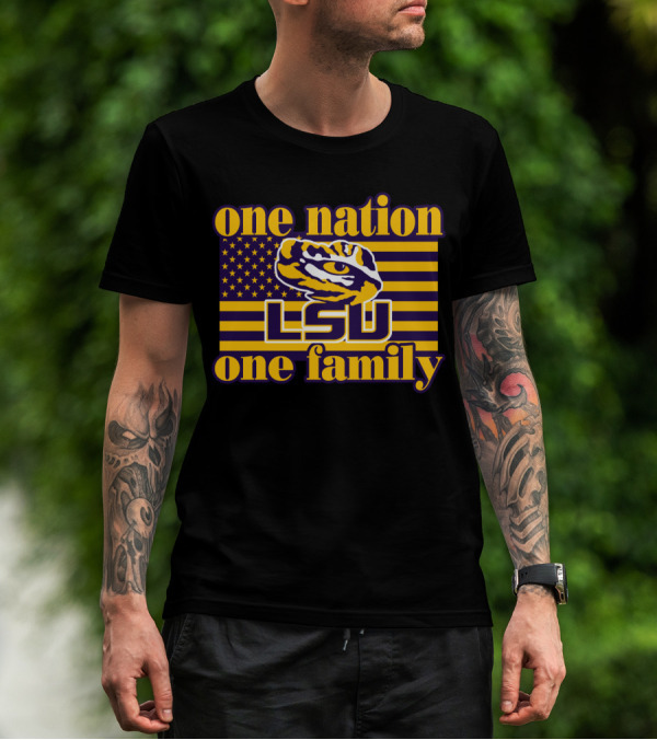 Lsu One Nation One Family Tiger American Flag T-Shirt