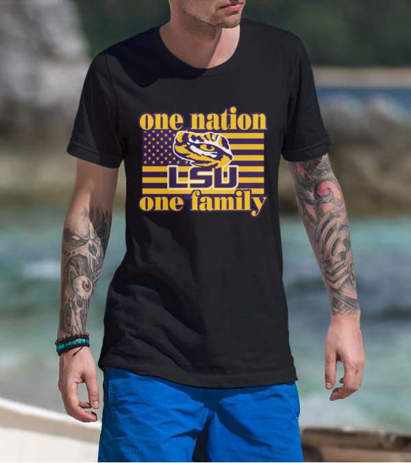 Lsu One Nation One Family Tiger American Flag T-Shirt