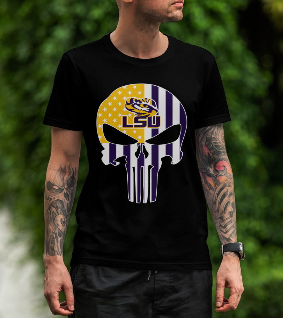 Lsu Tigers Skull With Stars And Stripes T-Shirt