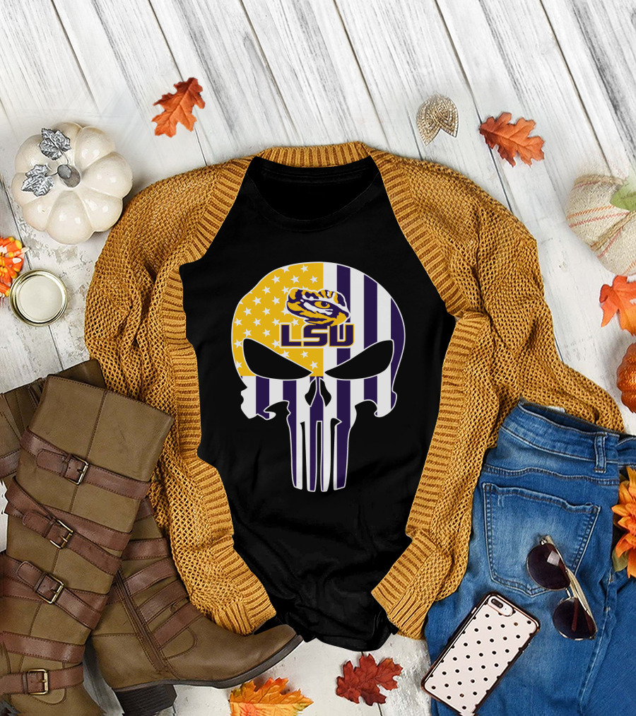 Lsu Tigers Skull With Stars And Stripes T-Shirt