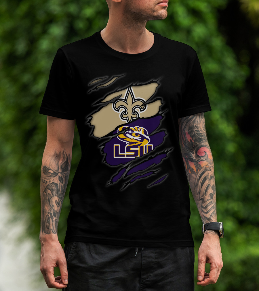 New Orleans Saints Fleur-De-Lis And Lsu Tigers Logo Blend T-Shirt
