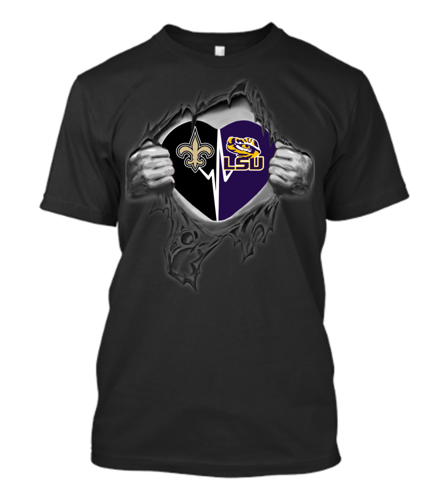 New Orleans Saints And Lsu Tigers Heart Rip T-Shirt