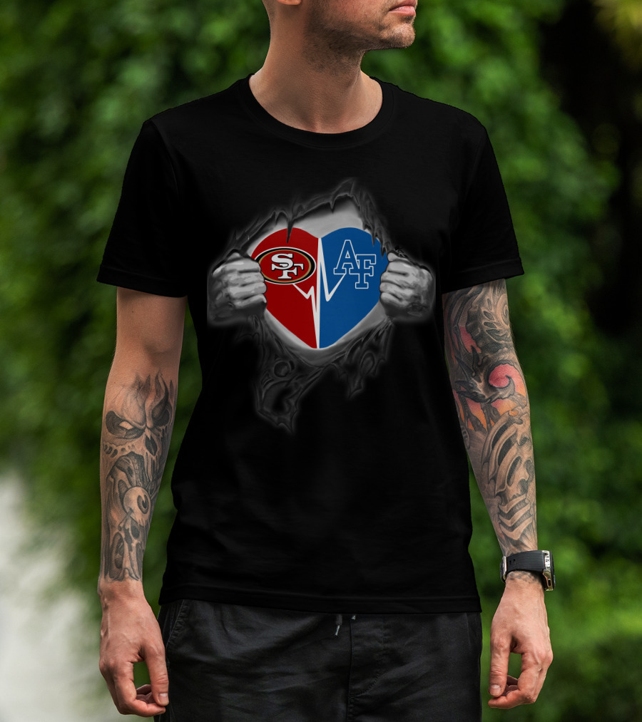 San Francisco 49ers Air Force Falcons Heartbeat Ripped T-Shirt