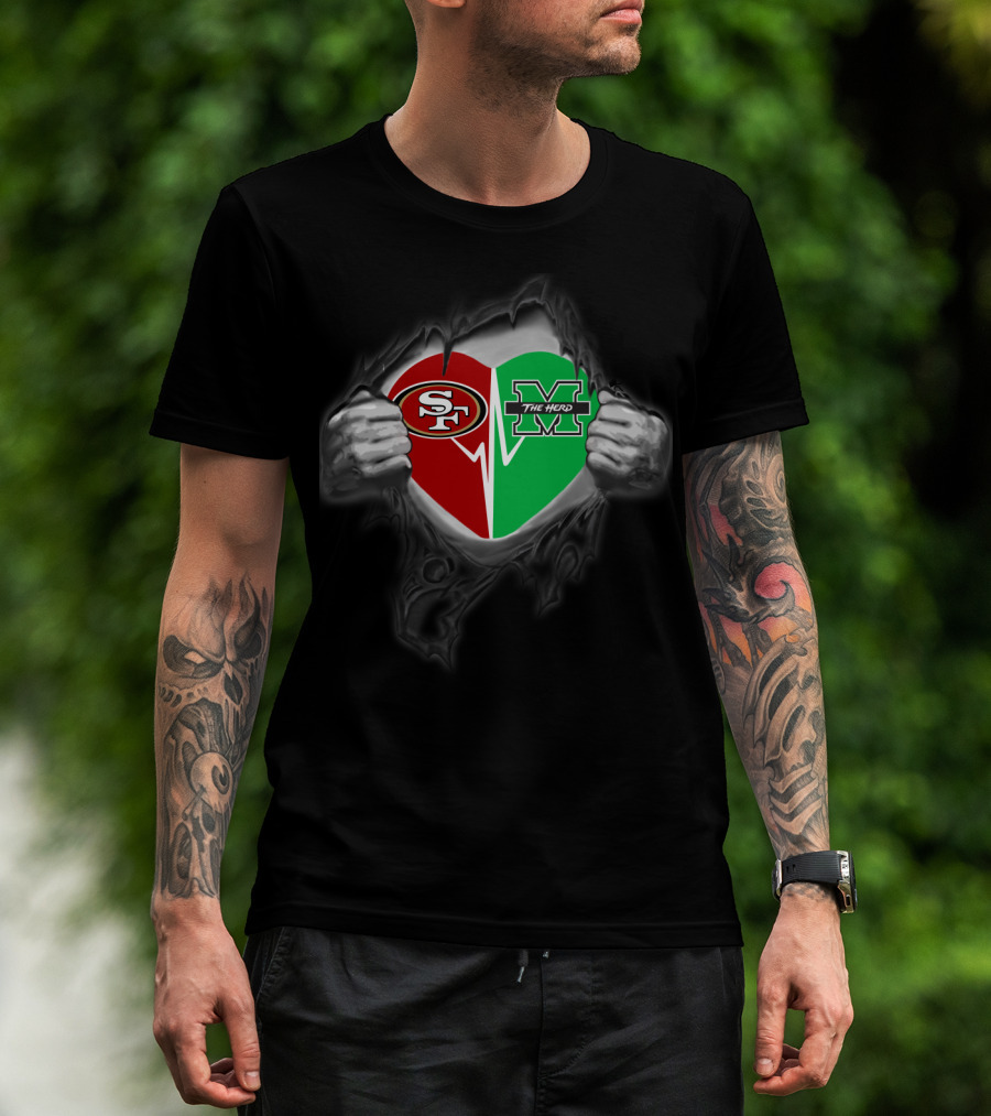 Marshall Thundering Herd San Francisco 49ers Heart Logo Fusion T-Shirt