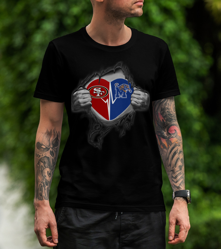 Memphis Tigers 49ers Heart Division With Logos T-Shirt