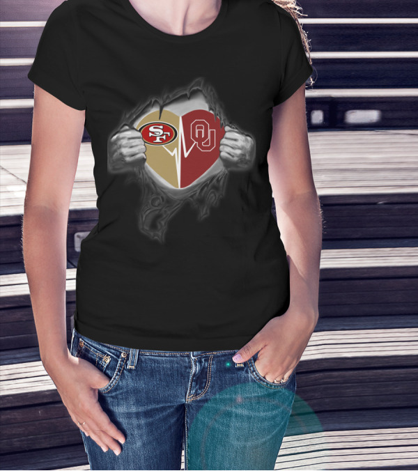 Oklahoma Sooners San Francisco 49ers Heartbeat Fan Passion T-Shirt