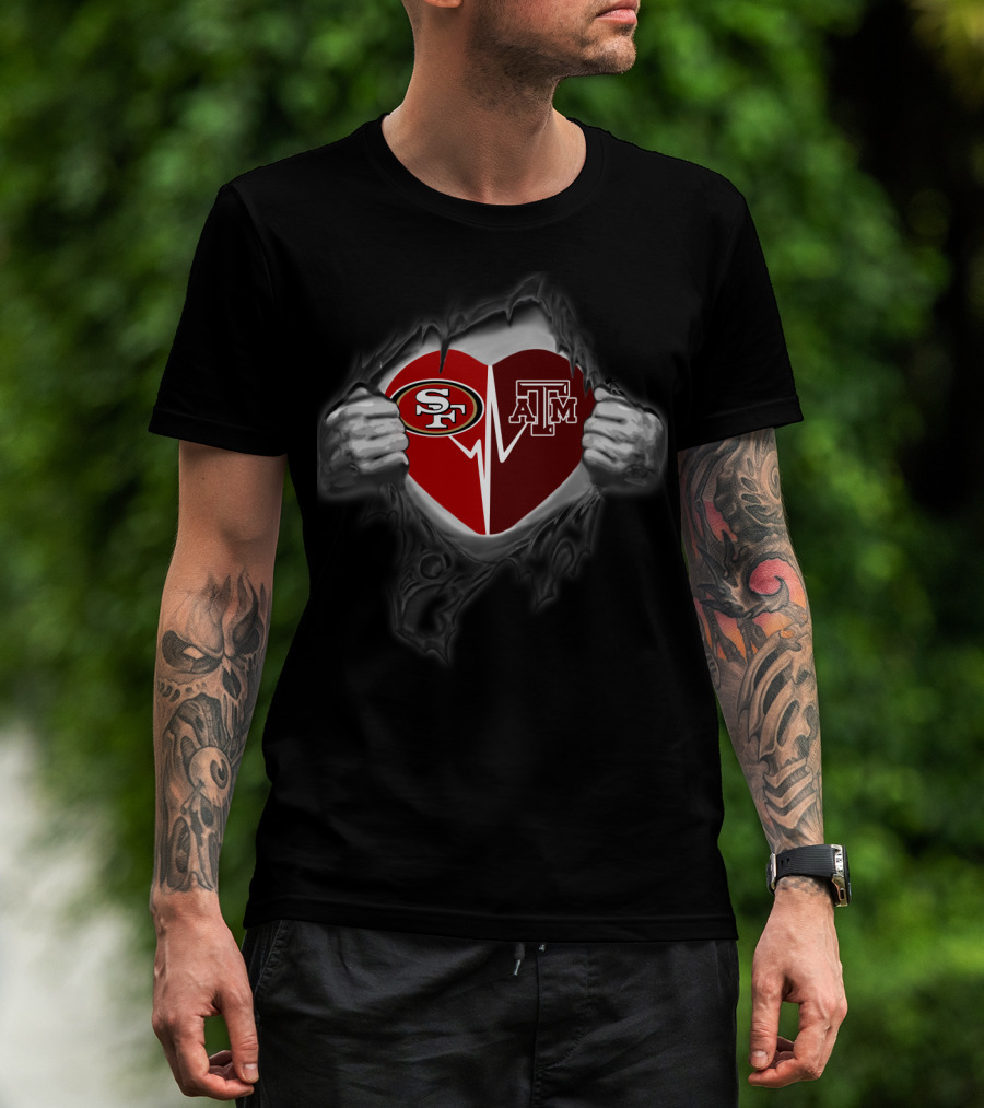 Texas A&M Aggies San Francisco 49ers Heart Logo Fusion T-Shirt