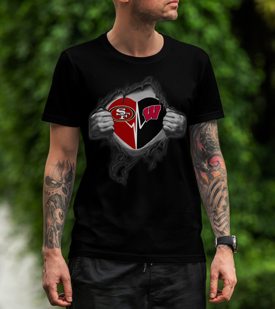 San Francisco 49ers Wisconsin Badgers Heart T-Shirt