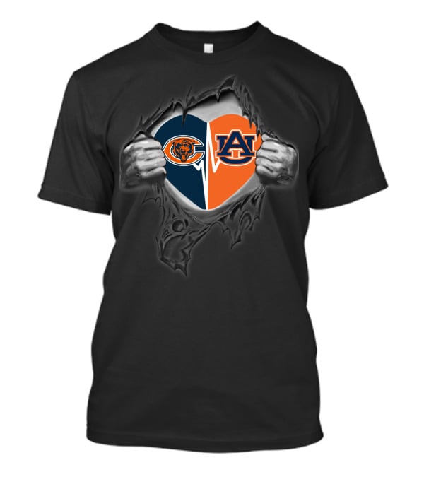 Chicago Bears Auburn Tigers Heart Divide T-Shirt