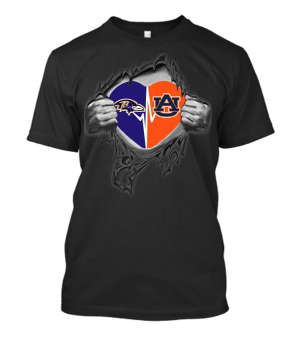 Baltimore Ravens Auburn Tigers Heart T-Shirt