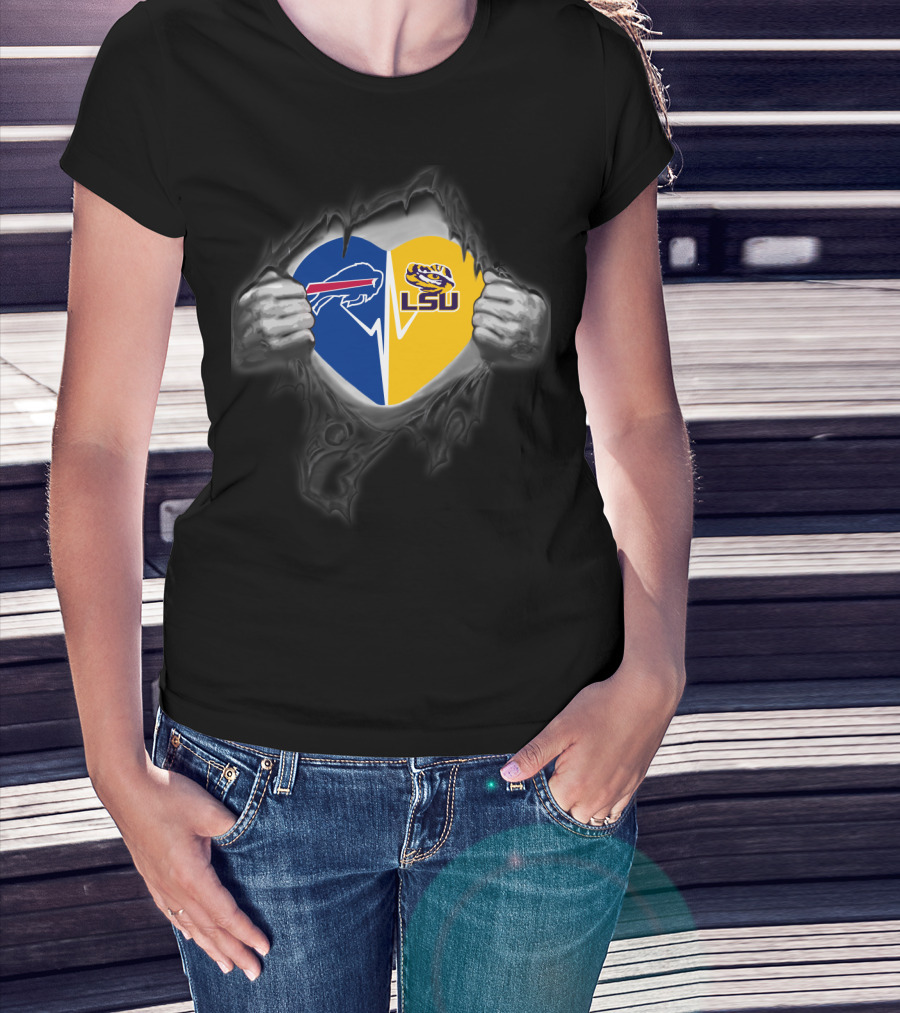 Buffalo Bills Lsu Tigers Heart Torn Open T-Shirt