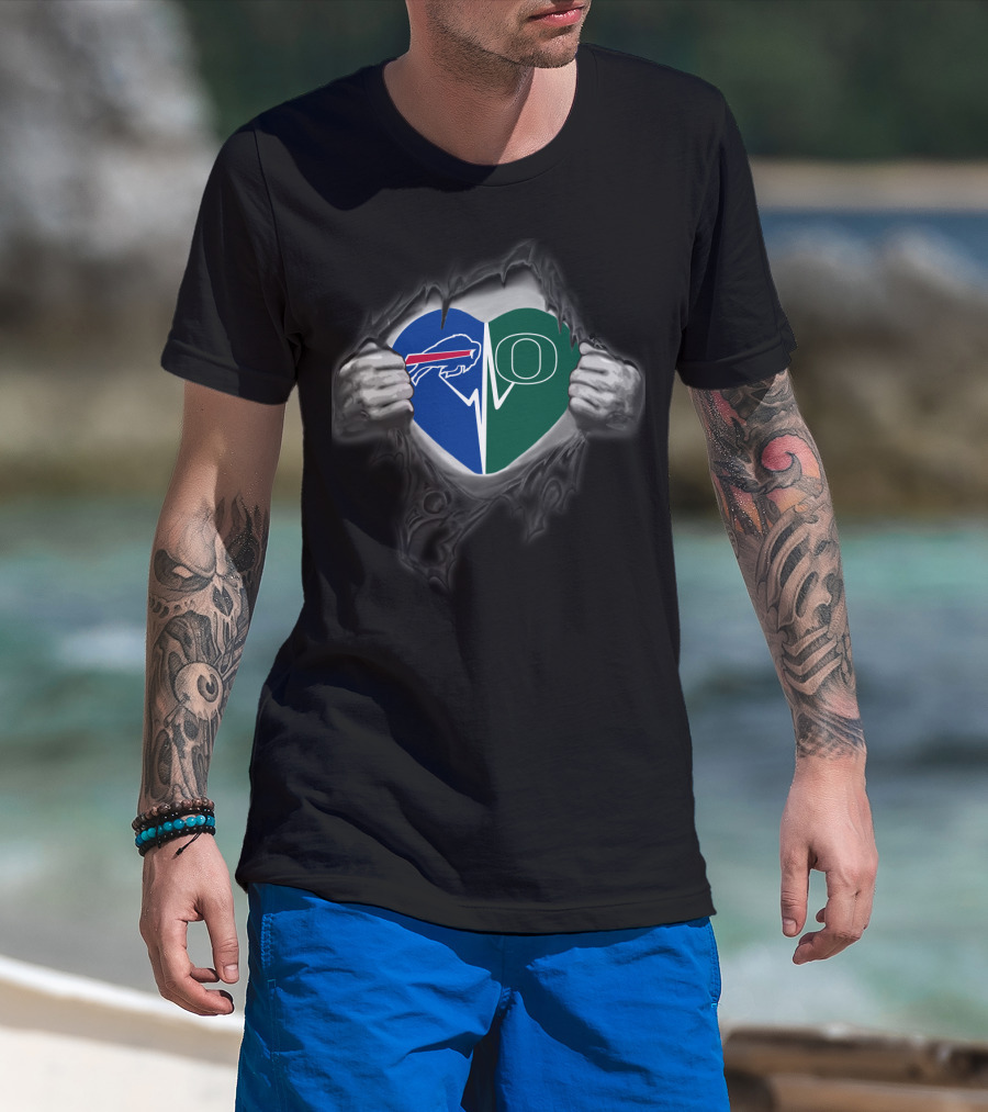 Buffalo Bills And Oregon Ducks Heart T-Shirt