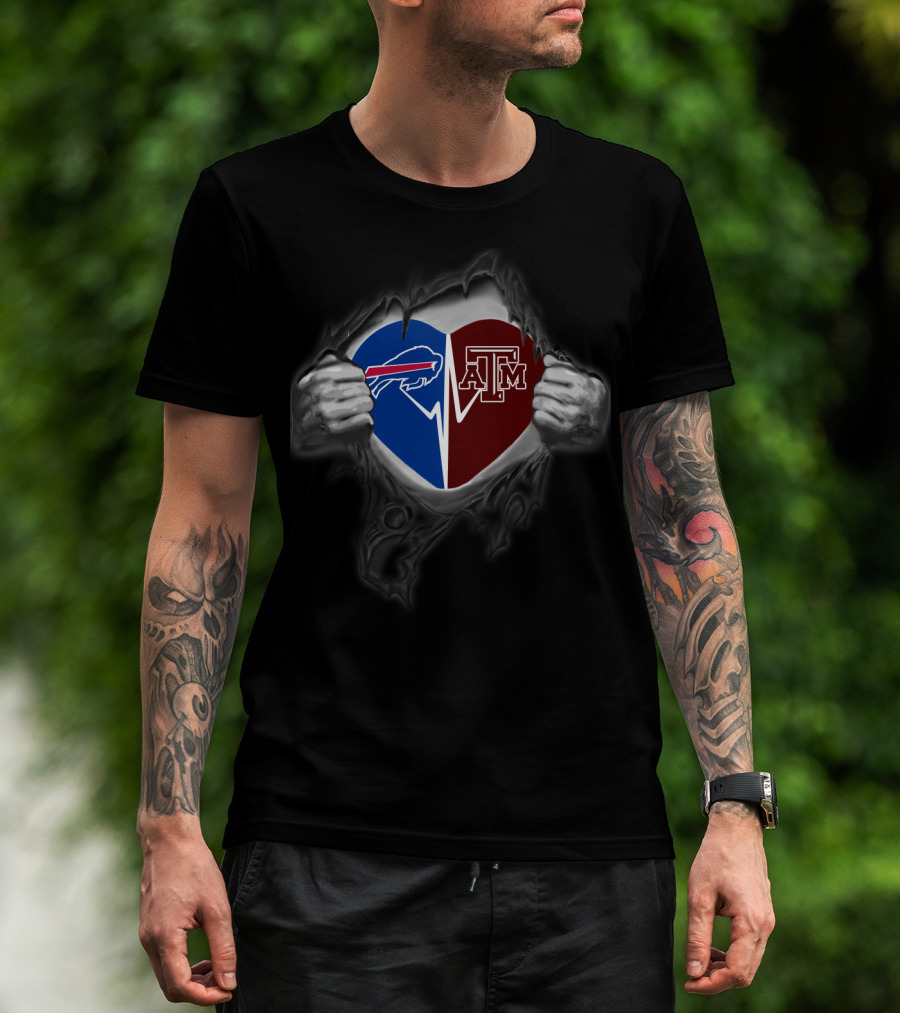Buffalo Bills Texas A&M Aggies Heart Torn T-Shirt