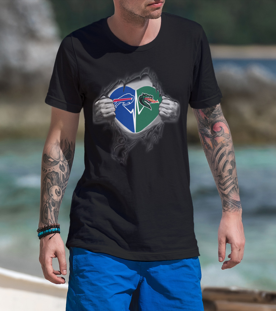 Bills Uab Blazers Heart Design With Logos And Ripped Effect T-Shirt