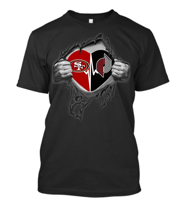 Blazers 49ers Heartbeat San Francisco Portland Fan Passion T-Shirt