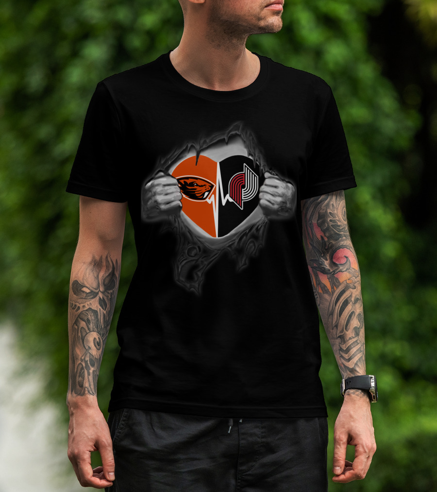 Blazers Oregon State Beavers Heartbeat Ripped Chest T-Shirt