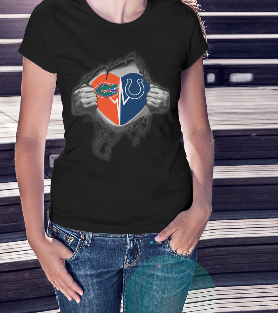 Florida Gators And Indianapolis Colts Heart Logo Fusion T-Shirt