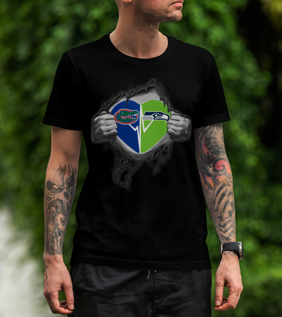 Seahawks Gators Heart Logo Fusion T-Shirt