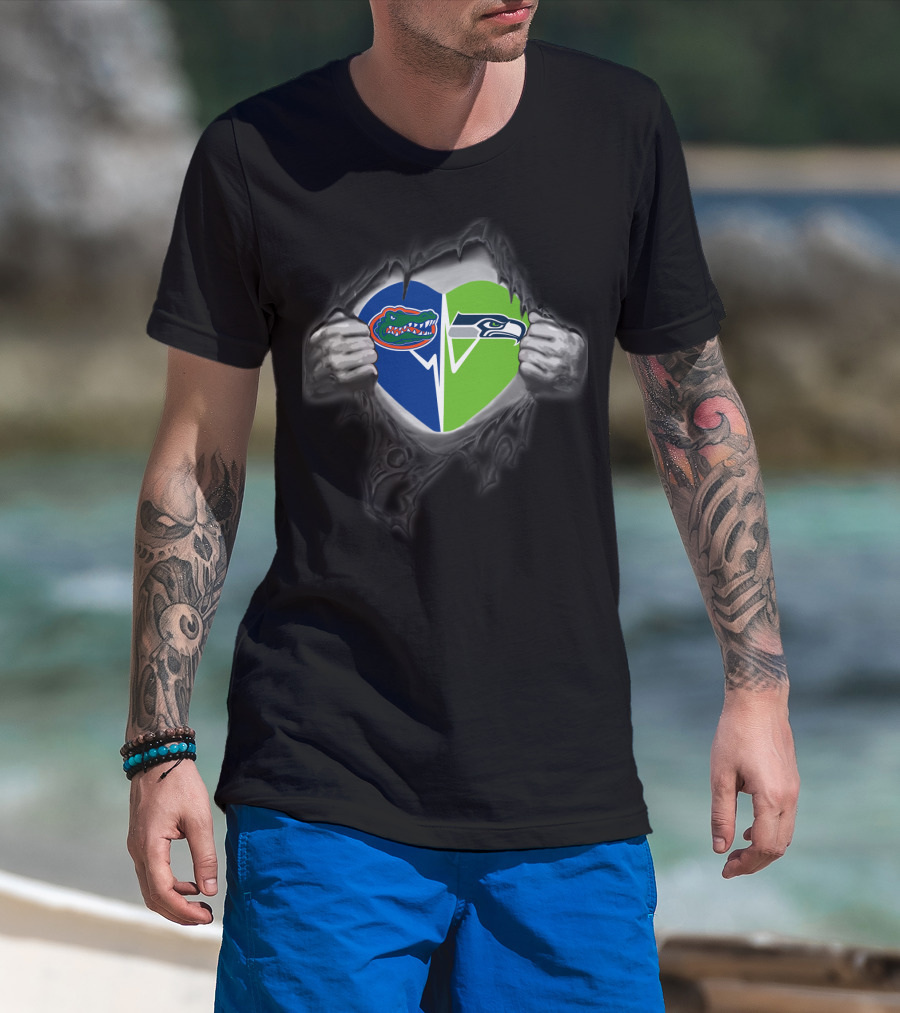 Seahawks Gators Heart Logo Fusion T-Shirt