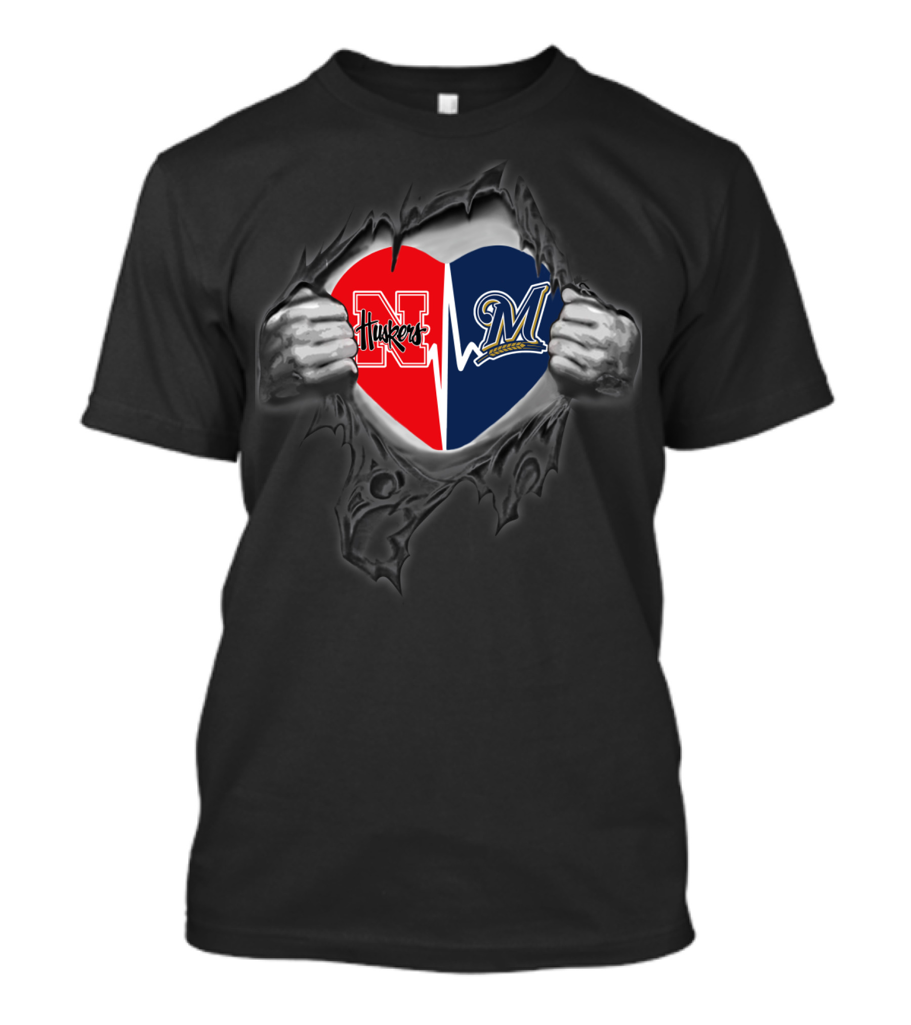 Brewers Milwaukee Cornhuskers Heart Rip T-Shirt
