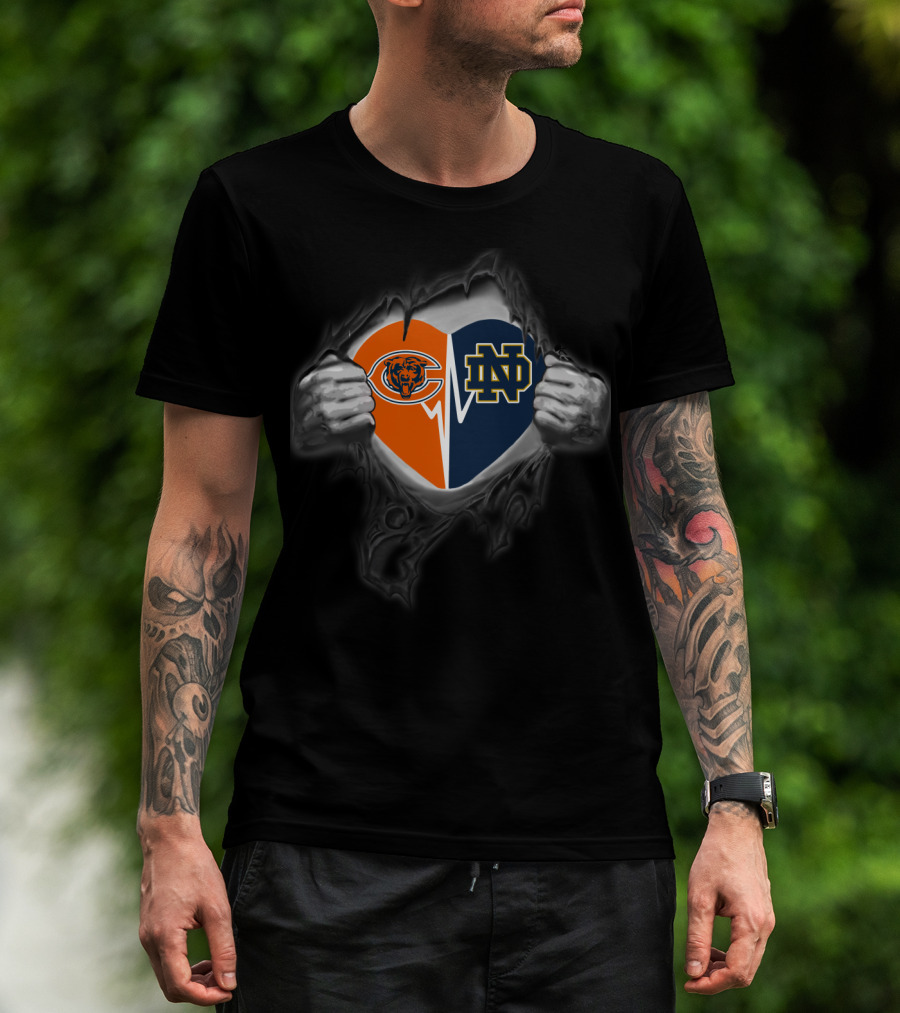 Chicago Bears Notre Dame Heart Torn T-Shirt
